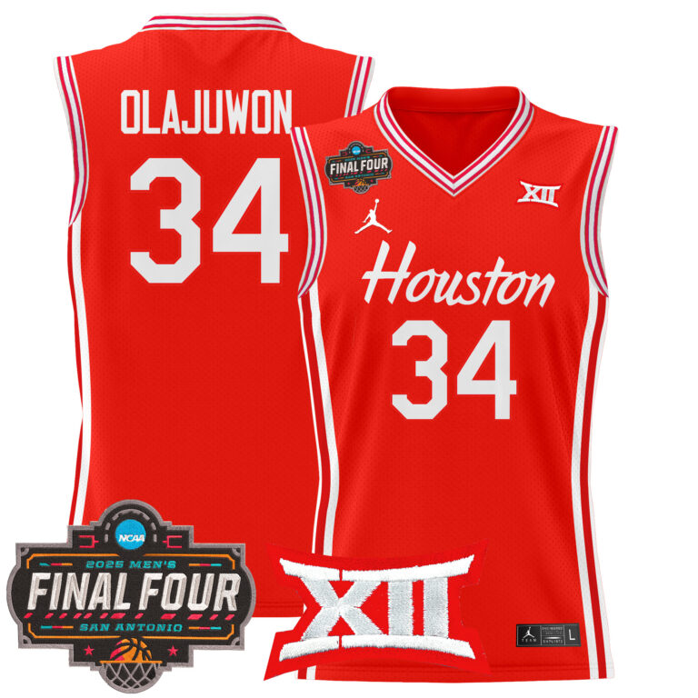 Men Houston Cougars #34 Olajuwon red 2025 Final Four Patch NCAA Jersey style 2->more ncaa teams->NCAA Jersey